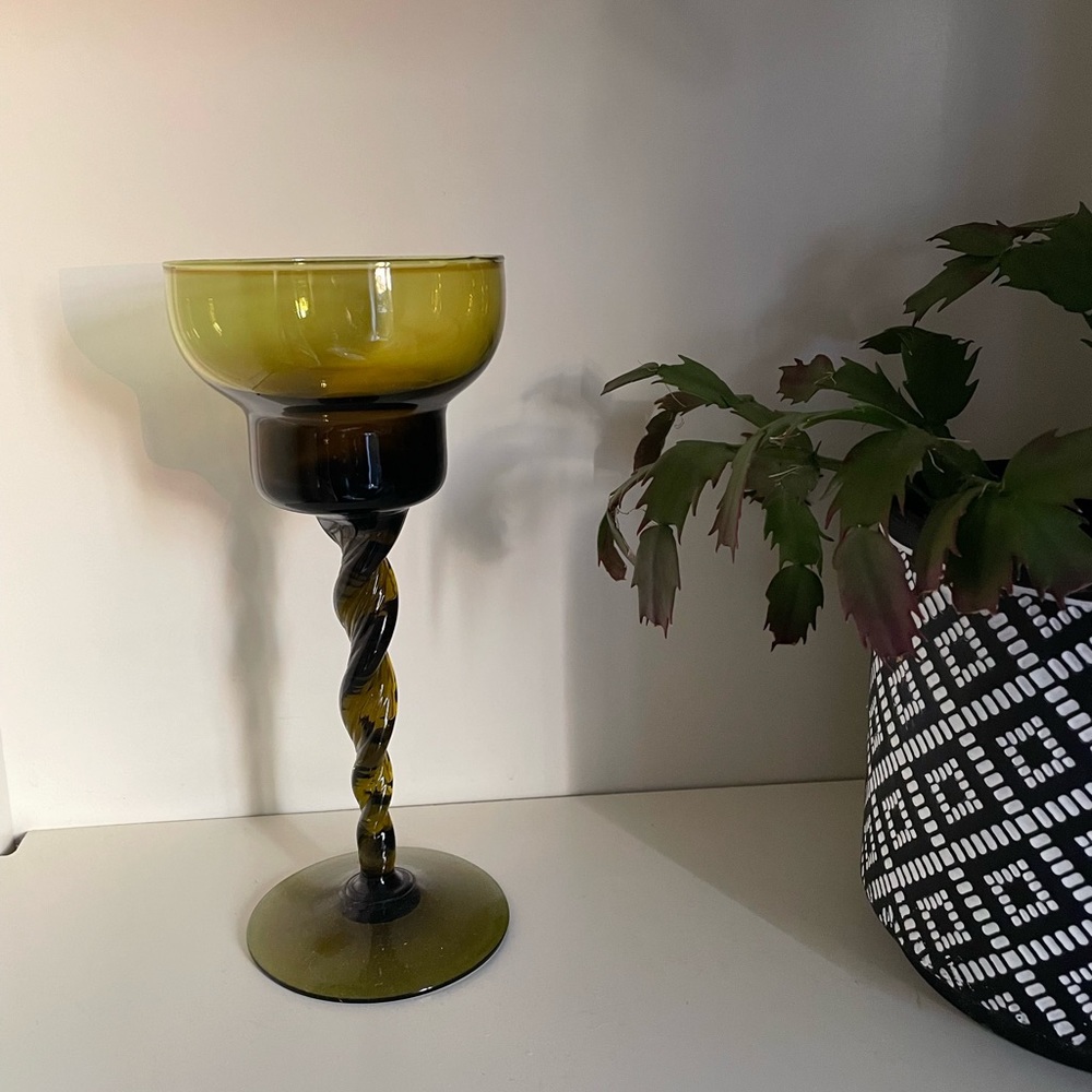 Empoli avocado vintage candle holder